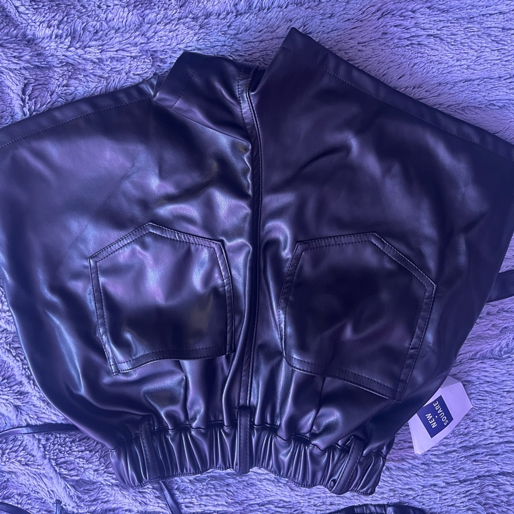 Black Leather Cargo Skort  - Size S